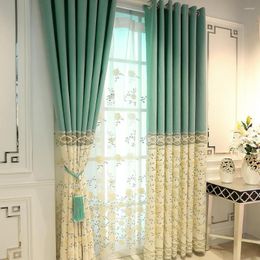Gordijn Noordse pastorale raamgordijnen voor woonkamer Slaapkamer Bay High Shading geborduurde luxe Franse stijl Verse groen