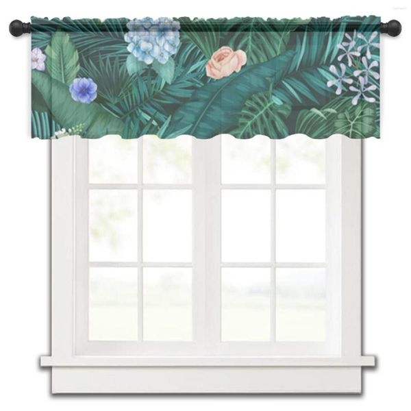 Cortina de estilo nórdico, flor, hoja de palma, cocina, ventana pequeña, tul transparente, corto, dormitorio, sala de estar, decoración del hogar, cortinas de gasa