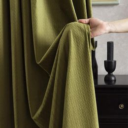Cortina con textura nórdica de terciopelo verde oliva, cortinas opacas de franela de lujo para sala de estar, tejido de celosía, aislamiento térmico para dormitorio