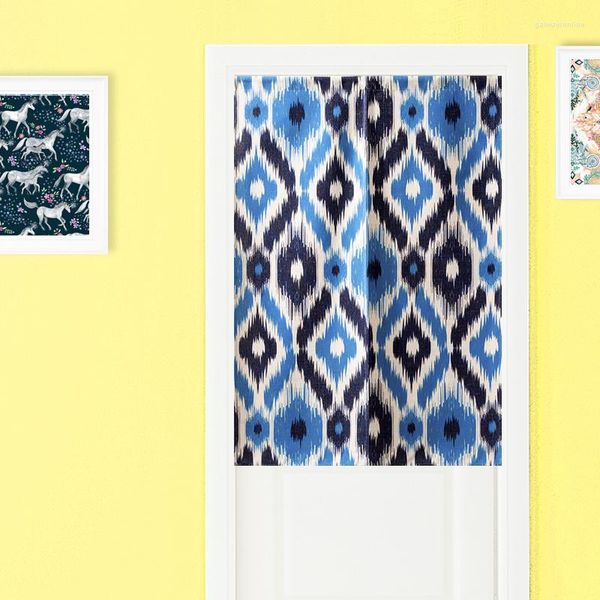 Cortina nórdica amarilla y azul geometría clásica puerta moderna tapiz de lino estudio dormitorio decoración del hogar cocina