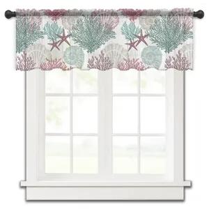 Gordijn Ocean Coral Shell Starfish Geometrisch Samenvatting Venster Tule Sheer Short Living Room Home Decor voile Drapes