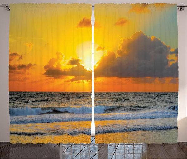 Rideau océan décor rideaux pour chambre d'enfants matin à la plage au brésil rayons de soleil à travers les nuages sur la mer coucher de soleil chambre