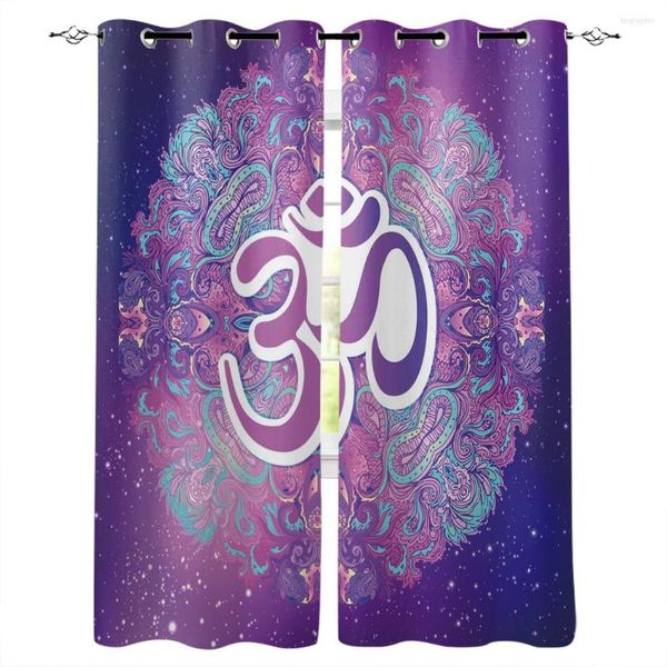 Rideau Ohm Symbole Inde Violet Mandala Chakra Fenêtre Stores Salle De Bains Extérieure Tissu Décor Imprimer Enfants Traitement Idées Rideaux