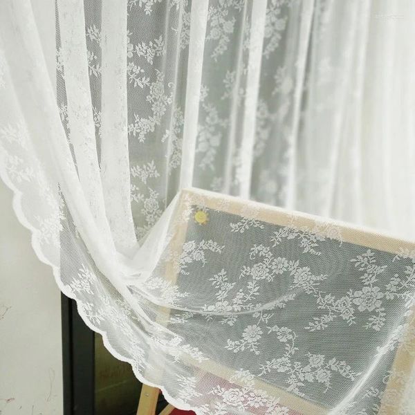 Rideau un panneau Style pastoral, rideaux en Tulle creux, motif de fleurs blanches, dentelle pure, Textiles de maison, fournitures de décoration de salle