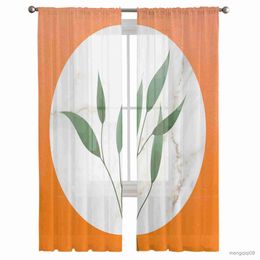 Rideau Orange Marbre Feuilles D'été Rideaux De Fenêtre Transparents pour Rideaux De Chambre À Coucher Décor À La Maison Rideaux En Tulle pour Salon Rideaux En Mousseline De Soie