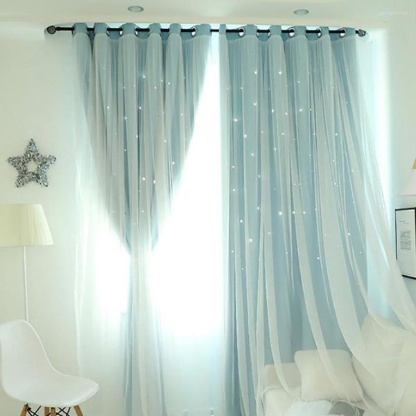 Cortina OUNEED, cortinas para dormitorio, cielo estrellado azul, tul transparente, tratamiento de ventana, cortina de gasa, cenefa de dos pisos, 200cm, 100cm