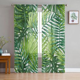 Gordijnpalmbladeren Tropische jungle planten groene tule pure gordijnen voor woonkamer slaapkamer decor raam voile organza gordes