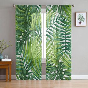 Rideau feuilles de palmier Tropical Jungle plante vert Tulle voilages pour salon chambre décor fenêtre Voile Organza rideaux
