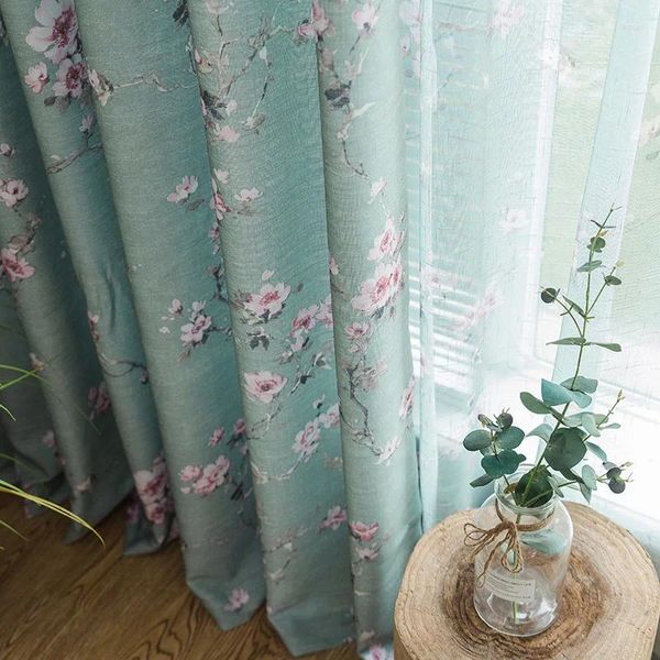 Rideau pastoral rideaux de style américain salon chambre à coucher semi-ombragée de lin fleuri