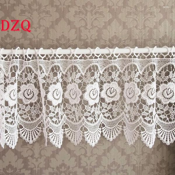 Rideau pastorale Rose Crochet creux rideaux courts pour cuisine manuel lin blanc/Beige fleurs dentelle demi # A112