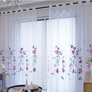 Gordijn pastorale pure gordijnen voor woonkamer slaapkamer bloemen borduurwerk voile European witte tule transparant gaas