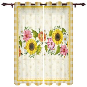 Rideau pastorale tournesol Plaid fenêtre rideaux pour salon cuisine intérieur décor traitement cantonnières