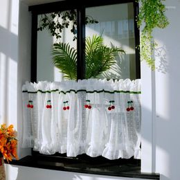 Rideau pastorale blanc dentelle rideaux courts pour cuisine salle de bain demi café avec fraise prêt à l'emploi fenêtre cantonnière décor
