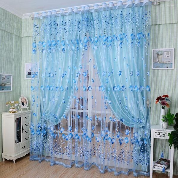 Vorhang Pastorale Fenster Tüll Gaze Voile Vorhänge für Wohnzimmer Schlafzimmer Organza Sheer Panel Edler Druck Schatten Windows Vorhänge