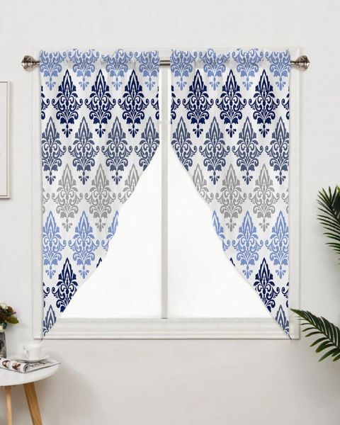 Rideau à motif dégradé bleu marine, pour fenêtre de chambre à coucher, salon, stores triangulaires