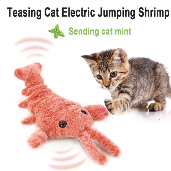 Rideau jouet pour animaux de compagnie Simulation électrique homard sautant chat jouet crevette jouet en mouvement USB charge drôle jouets en peluche pour chien chat enfant jouet lavable 240119