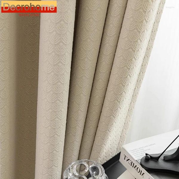 Cortina de pino nuez leche té algodón lino jacquard cortinas de chenille espesadas para sala de estar dormitorio ventana francesa personalizada