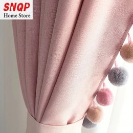 Cortina Cortinas opacas de color rosa para sala de estar, cortinas modernas de lino y algodón para dormitorio de niñas, cortinas para ventana, decoración personalizada para el hogar 240119