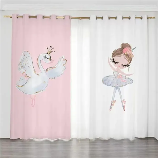 Cortina de dibujos animados rosa baile princesa cisne cortinas de ventana de ballet para sala de estar