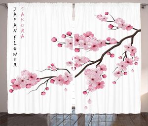 Gordijnroze gordijnen Aziatische Japanse kersenbloesemtakken met bloeiende bloemen Leer decoratief boho kunst woonkamer slaapkamer decor