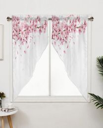 Rideau à fleurs roses, fleurs de cerisier, traitements de fenêtre blancs, pour salon, chambre à coucher, décoration de maison, triangulaire