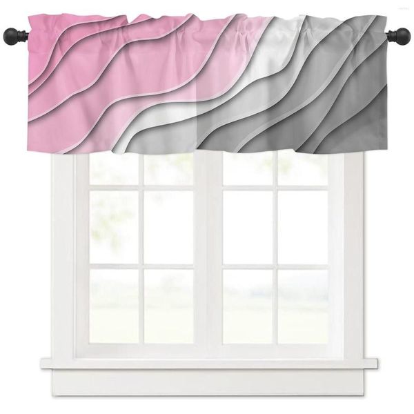 Cortina rosa gris degradado moderno geométrico abstracto cortinas cortas cocina café vino gabinete ventana pequeña decoración del hogar