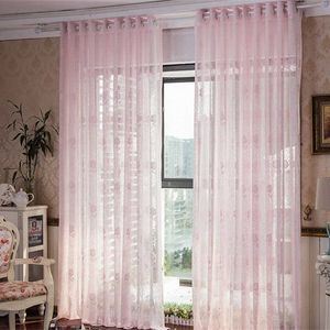 Rideaux transparents en dentelle rose, pour salon et chambre à coucher, tulle floral pour traitement de fenêtre, décoration de la maison