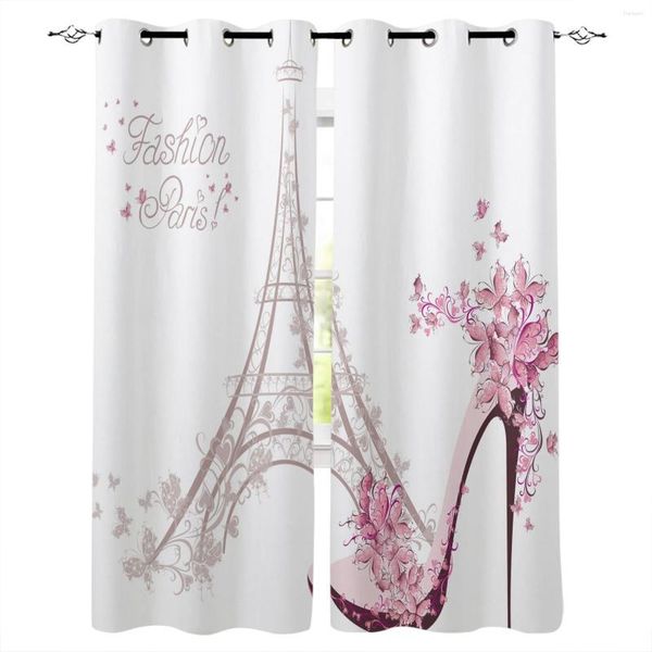 Cortina rosa torre de París tacones altos cortinas blancas femeninas para dormitorio sala de estar cocina cortinas de tratamiento de ventanas acabadas