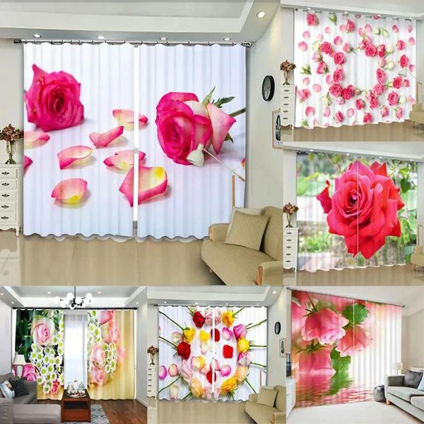Cortina cortinas de rosa rosa para dormitorio semi blackout sombreado sala de estar flores decorativas al aire libre hogar texitle 3d estampado