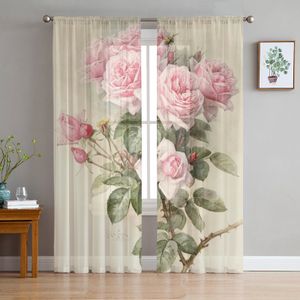 Rideau Rose Rose Vintage Tulle Fenêtre Rideau pour Salon Moderne Sheer Rideau pour Chambre Cuisine Rideaux Personnalisé 221022