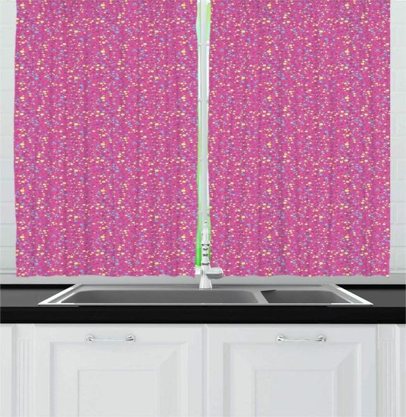 Cortina Rosa Cielo Azul Amarillo Lunares Cortinas de cocina Estampado funky vibrante de puntos pequeños o grandes Cortinas de ventana