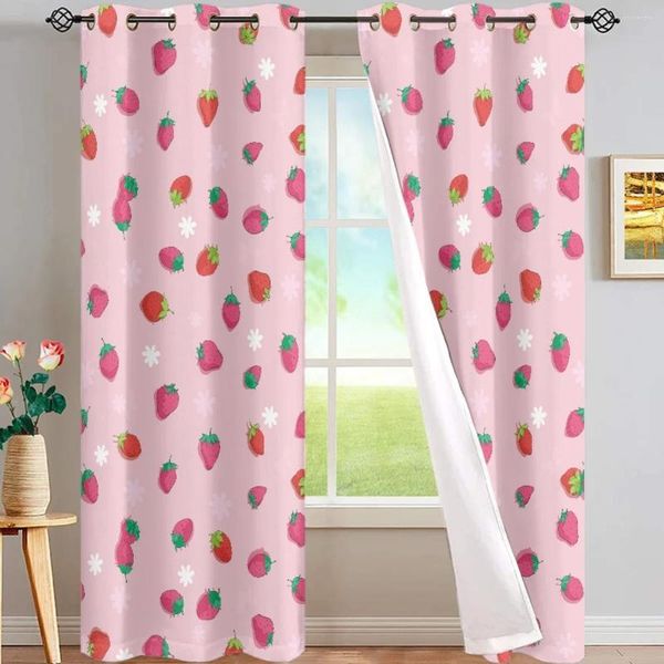 Cortina rosa fresa lavable satén de seda de alta calidad cortinas semisombreadas patrones exquisitos apartamento dormitorio sala de estar cortinas