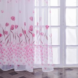 Cortina Pink Tulip Cortinas transparentes Tul de Voile para la sala de estar de la cocina Corrimiento de la ventana del dormitorio Decoración del hogar Decoración del hogar