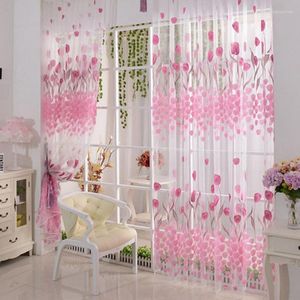 Cortina de tulipán rosa, cortinas transparentes de gasa de tul para el hogar, sala de estar, dormitorio, tratamiento de ventanas, cortinas de cribado