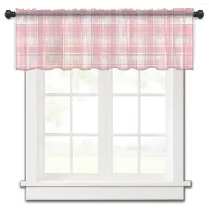 Cortina de acuarela rosa ventana a cuadros a cuadros tul de dormitorio corto sala de estar decoración del hogar