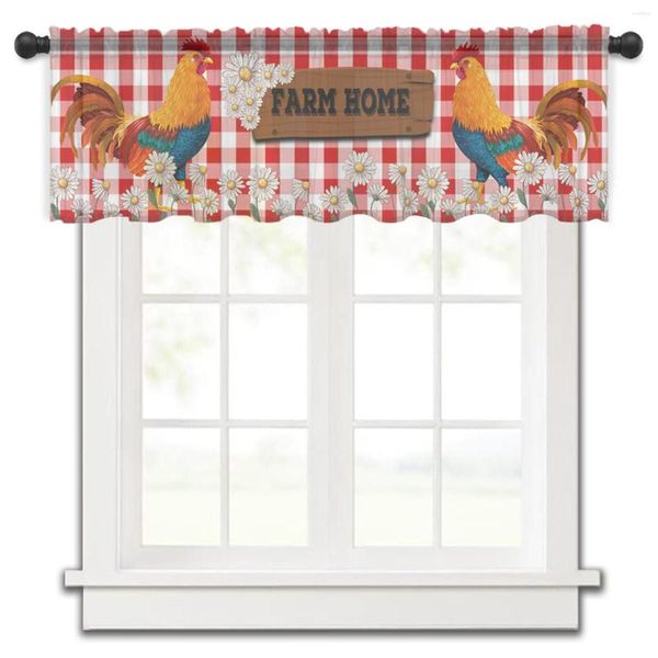 Rideau à carreaux marguerite rouge grosse bite ferme cuisine petite fenêtre Tulle pure courte chambre salon décor à la maison Voile rideaux