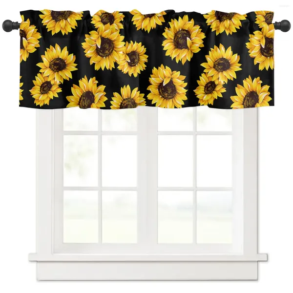 Cortina planta girasol flor negro cocina ventana Cortinas decoración del hogar corto para sala de estar dormitorio Cortinas pequeñas Cortinas