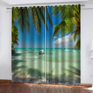 Rideau Po rideaux 3D pour fenêtre de salon décoration de paysage de plage bleue