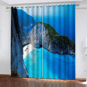 Rideau Po Bleu Paysage Rideaux Impression 3D Blockout Polyester Rideaux Tissu Décoration