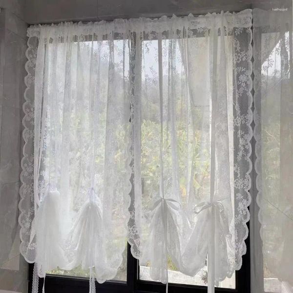 Cortina de poliéster transparente con encaje Floral blanco para sala de estar, dormitorio, tul moderno, cocina, decoración de media ventana, suministros para el hogar