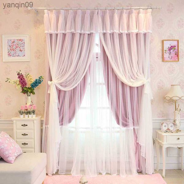 Cortina Princess Beauty 3 capas Blackout Cortinas para dormitorio de niña Encaje Sheer tul princesa Cortina para sala de estar Ventana Cortinas HKD230821