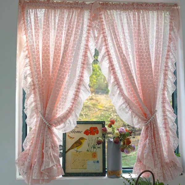 Curtain Princess Style Room Divider Light Pink Tulle broderie en dentelle Fleur Fleur Fauteau transparente pour le décor de mariage vivant