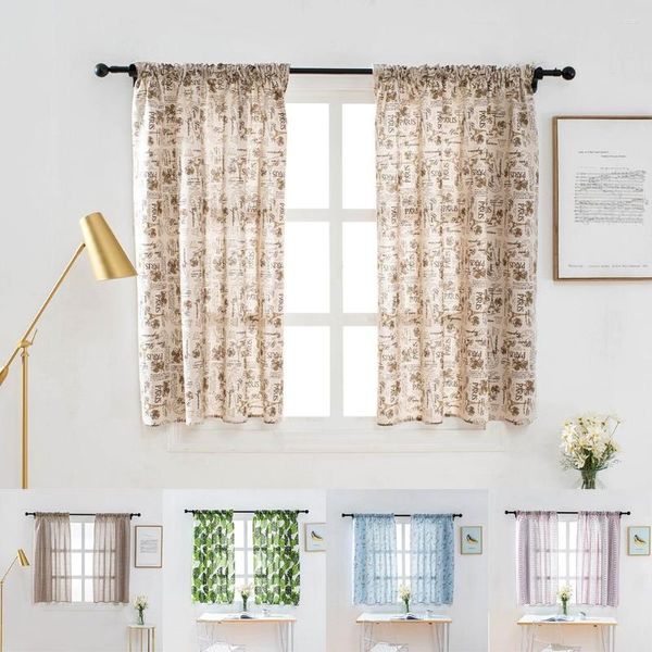 Cortina estampada cortinas transparentes decoración moderna para sala de estar dormitorio cocina gasa tul bordado ventana corta