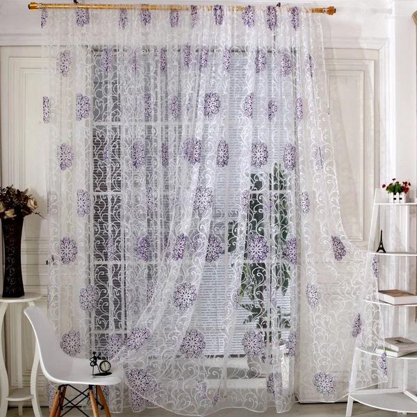 Cortina impresa pura gasa organza cortinas de ventana bolsillo de varilla gasa floral colorida cortina de panel de tul europeo para puerta corrediza de vidrio