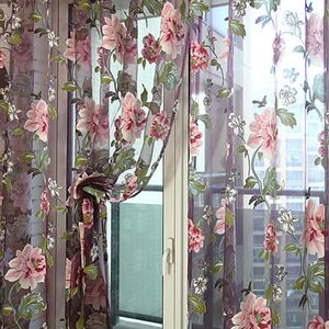 Cortina púrpura Floral de tul Curtians para sala de estar, cocina, dormitorio, cortina transparente, tratamientos de ventana, cortinas, Panel
