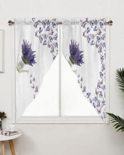 Cortina púrpura flor lavanda mariposa tratamientos de ventana cortinas para sala de estar dormitorio decoración del hogar Triangular