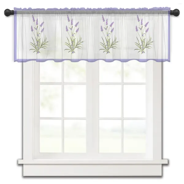 Cortina púrpura flor lavanda Romance cortinas cortas de tul para ventana gasa transparente armario de cocina dormitorio decoración del hogar cortinas pequeñas