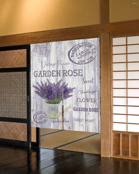 Rideau fleurs violettes lavande bouilloire Vintage carte postale Grain de bois rideaux de porte cloison cuisine porte rideaux café Restaurant décor