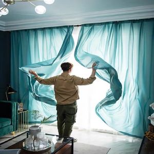 Gordijn Regenboog kleurrijke Effen Wit Tulle Sheer Gordijnen voor Woonkamer Slaapkamer Voile Organza Stof Gordijnen 230619