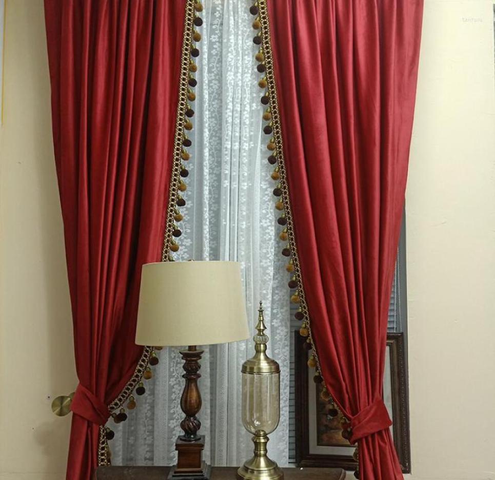 Cortina roja americana estilo Retro terciopelo cortinas para sala de estar guión sólido asesinato ventana opaca con Tassle7958000
